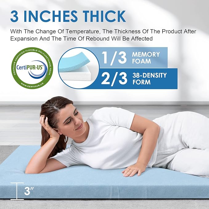KingChii CertiPUR-US Memory Foam Camping Mattress, Portable Roll Up Travel Car Camping Mattress