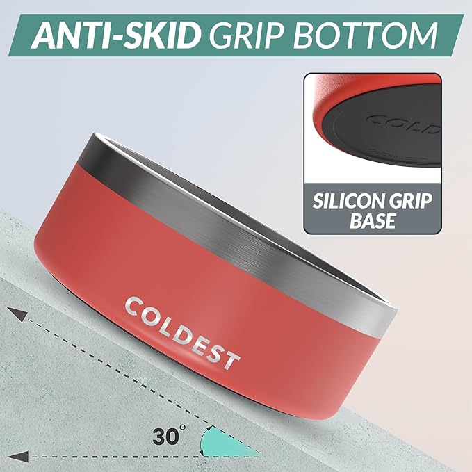 Coldest Dog Bowl - Anti Rust Metal, Non Slip, 3 Layers Insulated Stainless Steel Dog Bowls - Spill