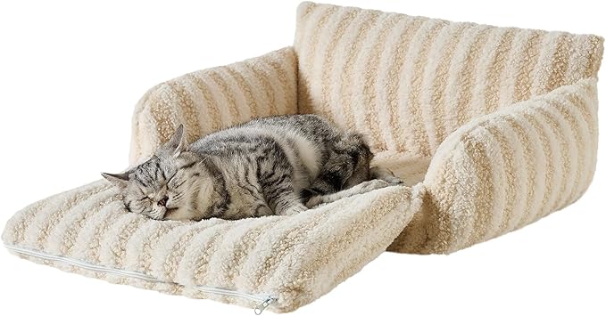Hollypet Cat Bed Fluffy Plush Mutifuctional Double-Layer Soft Pet Couch Orthopedic Sofa Nest Beds
