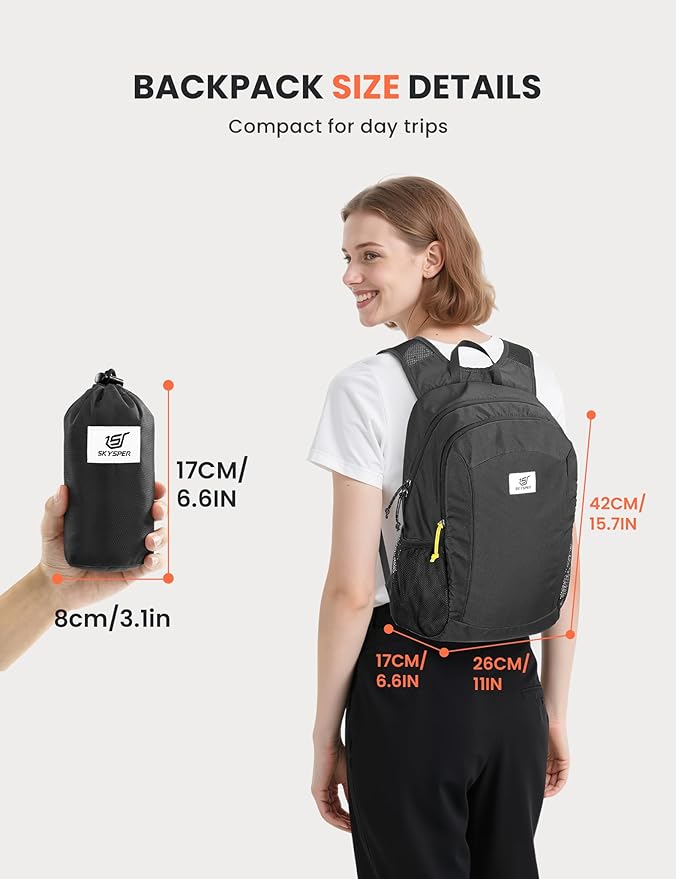 SKYSPER 16L Hiking Backpack Lightweight Small for Women Men, Foldable Packable Daypack - Travel