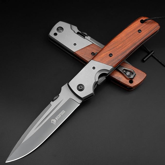 NedFoss DA52 Pocket Knife for Men, 5'' Large Folding Knife, 11'' Survival Knife with Rosewood