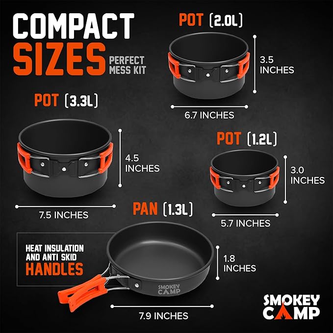 Camping Cookware Mess Kit Set with Stove - Backpacking Camping Pots and Pans Set, All in One