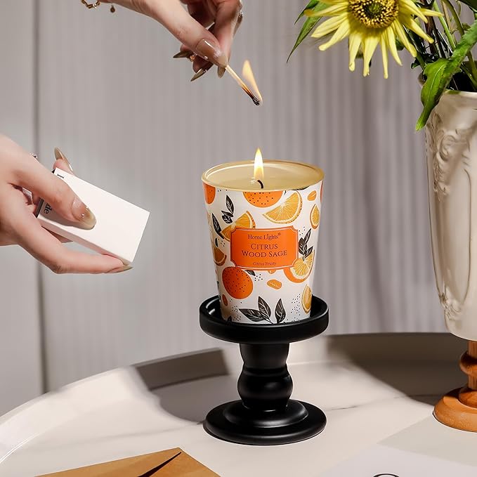 HomeLights Citrus Wood Sage Scented Candles | 6.7oz Soy Candles Eclectic Mixed Styles Large Candle