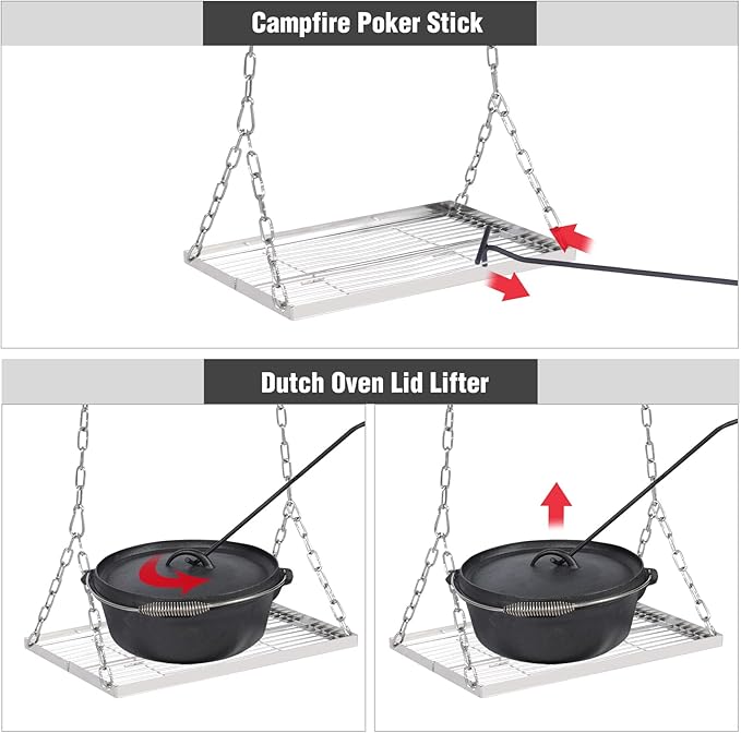 Lineslife Grill Swing Campfire Cooking Stand with Adjusatble Stainless Steel Grill Grate