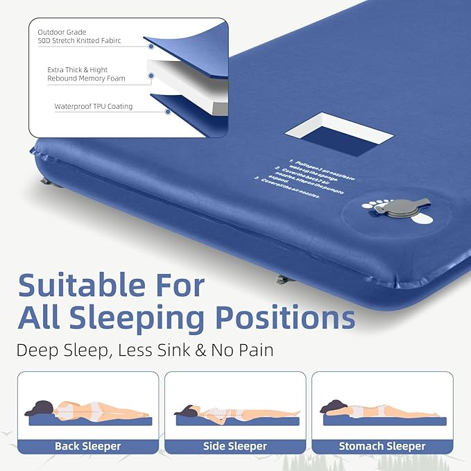 Memory Sleeping Pad, 3.1" Ultra-Thick Foam Sleeping Mats for Camping, Easy Inflate&Deflate,9.5