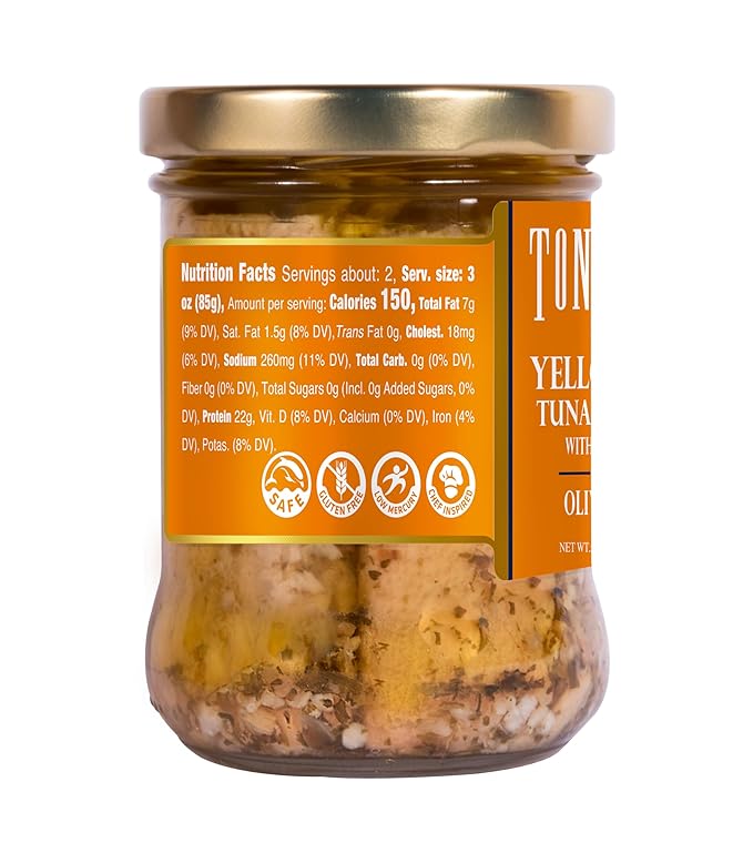 Tonnino Yellowfin in Olive Oil with Garlic 6.7 oz - 6-Pack: Omega-3, High Protein, Gluten-Free