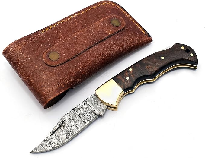 6.5" Handmade Damascus Steel Folding Hunting Knives For Men, Pocket Knife For Camping, Survival
