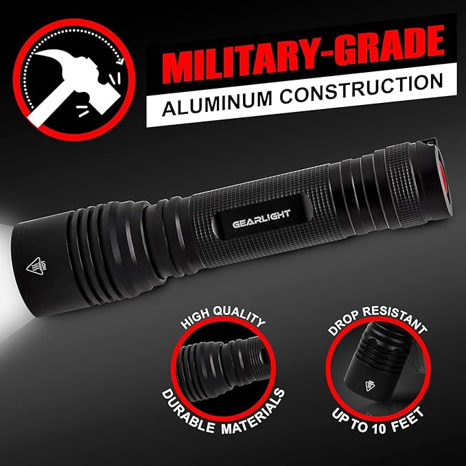 GearLight S2000 LED Flashlight High Lumens - Super Bright, Powerful, Mid-Size Tactical Flashlight