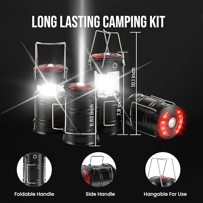 Lichamp 4 Pack Camping Lanterns Rechargeable and Battery Powered, Dual Power Source and 4 Mode