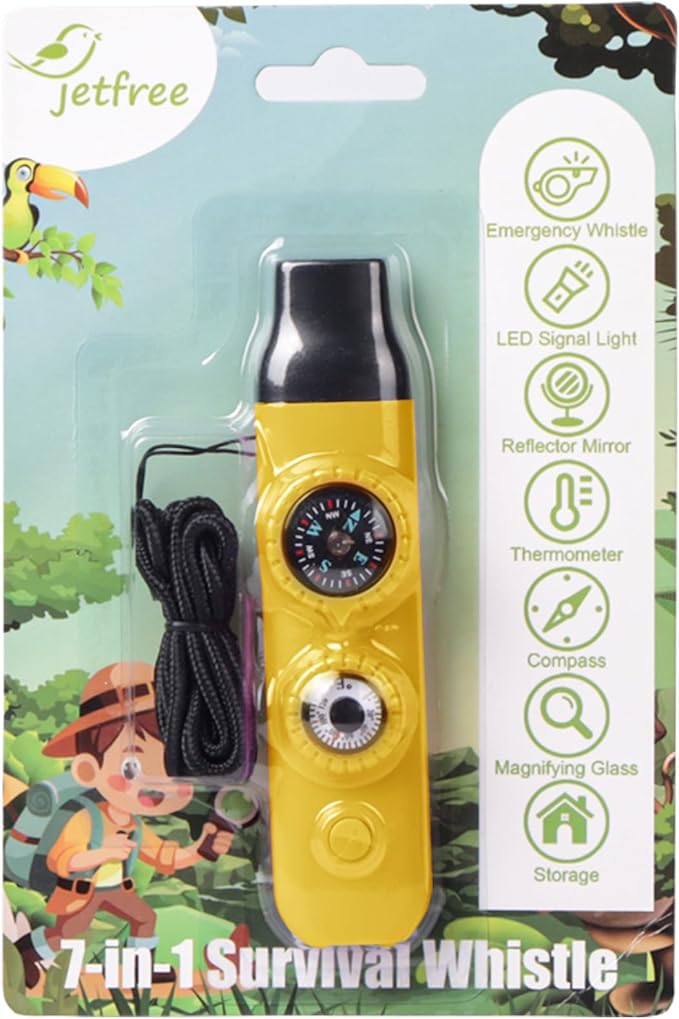 Multifunctional Survival Emergency Whistle for Kids with Compass Hiking Survival, Thermometer &