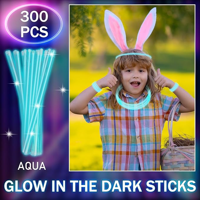 Hanaive 300 Pcs Glow Sticks Bulk 8 Inch Glow in The Dark Party Favors Neon Bracelets and Necklaces