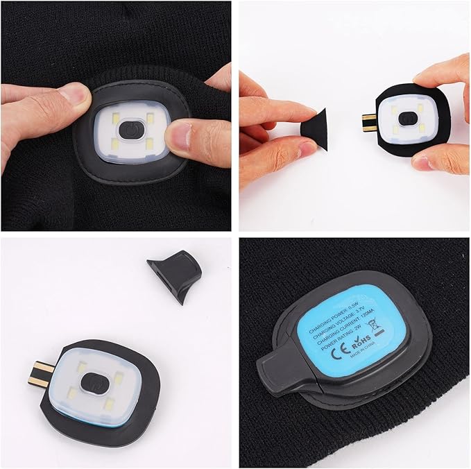 VIBELITE LED Beanie Hat with Light, USB Rechargeable LED Headlamp, Gifts for Men, Him, Husband
