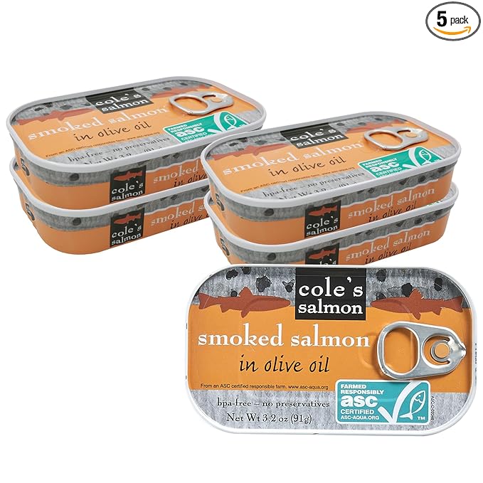 COLE'S SEAFOOD - Hand Packed Smoked Salmon in Olive Oil, Preservative Free Seafood, Canned Fish