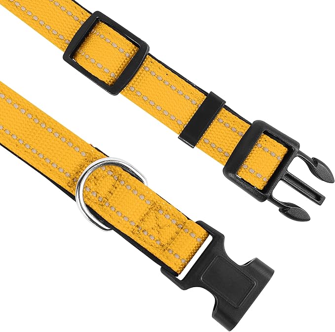 Reflective Dog Collar, Adjustable Soft Neoprene Padded Nylon Pet Collars with Buckle for Large