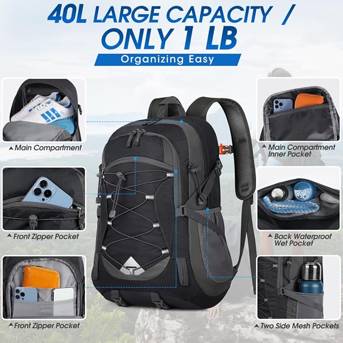IGOLUMON Hiking Backpack 40L Packable Lightweight Camping Backpack Men Women Waterproof Hiking