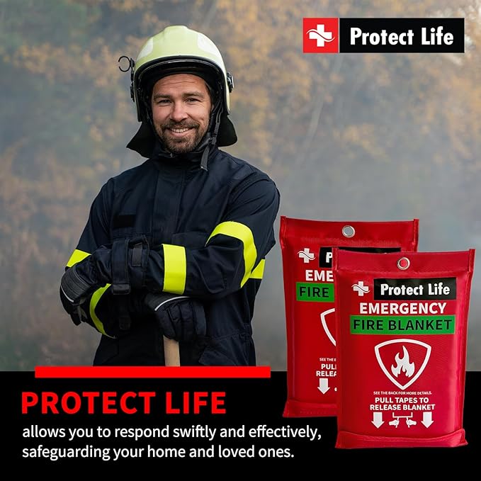 Protect Life Saving Emergency Fire Blankets 2 Pack - 40"x40", Fiberglass Fire Blanket for Home &