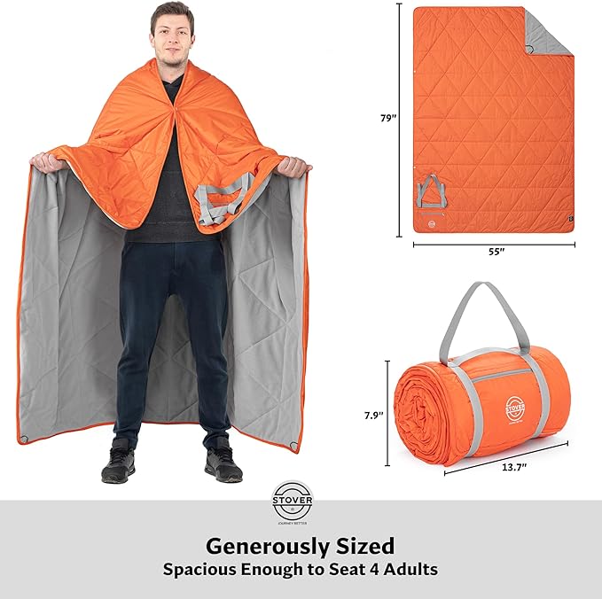STOVER Waterproof Stadium Blanket – Portable Outdoor Camping Blanket for Travel, Picnics, or Sports