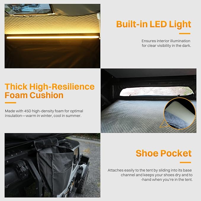 Hardshell Rooftop Tent, Car Roof Tent for Camping, Jeep, SUV, Van, with Aluminum Alloy Shell, 300D