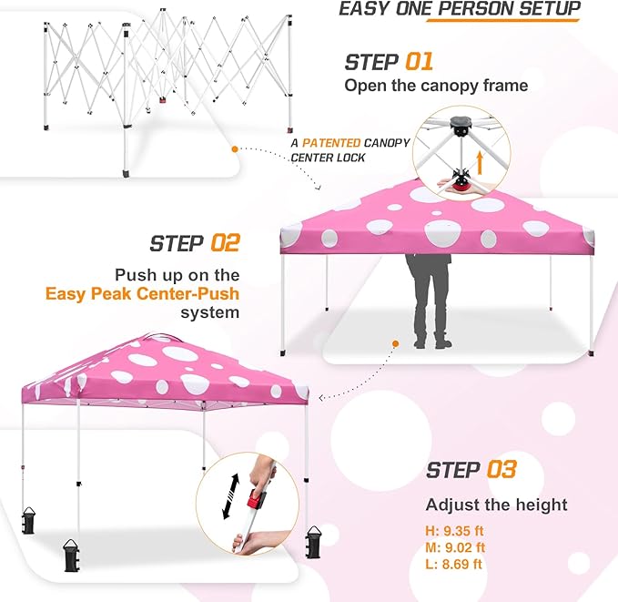 EAGLE PEAK Pop Up Canopy Tent with Wheeled Carry Bag, 8 Stakes, 4 Ropes, 4 Weight Bags, Easy Set Up