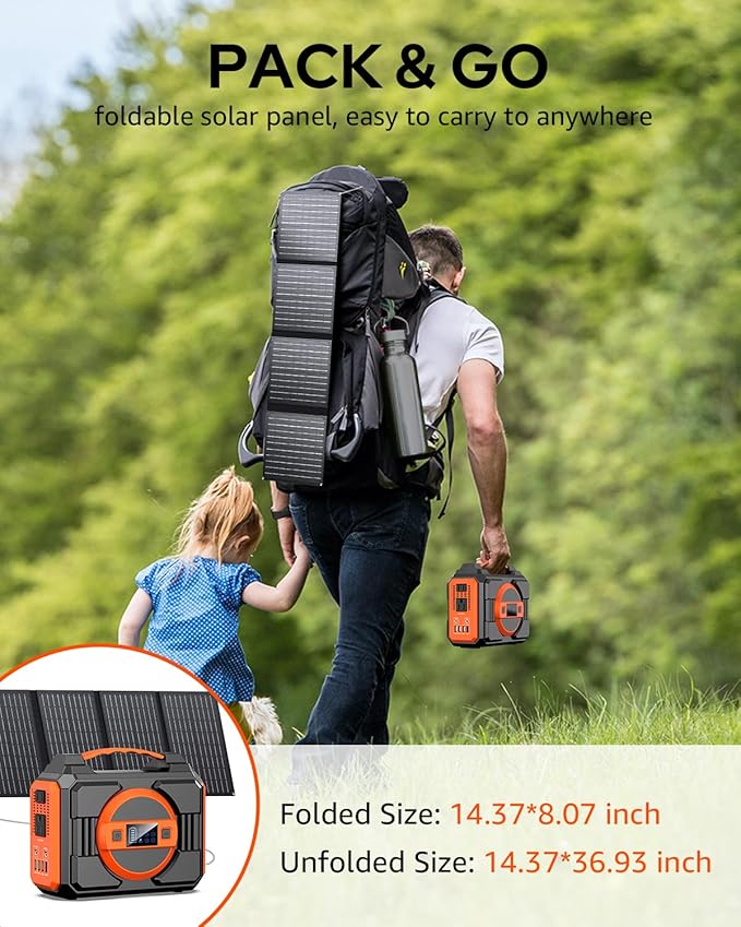 Solar Powered Generator 300W Rated, Portable Solar Generator Power Station with Solar Panels 40W