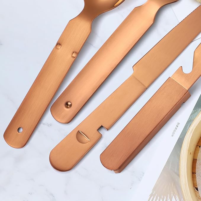 Camping Silverware Copper/Rose Gold Flatware Stainless Steel Eating Utensils Set Travel Portable