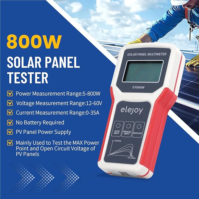 800W Solar Panel Tester, Digital PV Multimeter with Smart MPPT Tracer, 12-60V Voc, 0-35A Isc