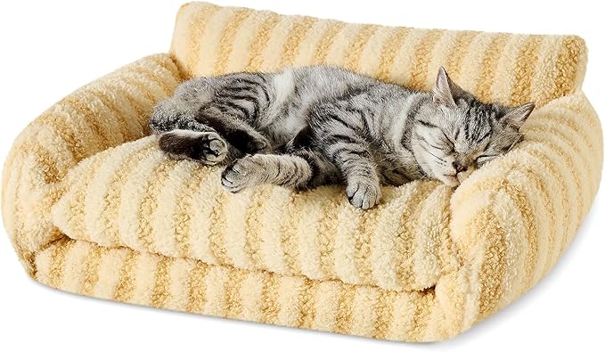 Hollypet Cat Bed Fluffy Plush Mutifuctional Double-Layer Soft Pet Couch Orthopedic Sofa Nest Beds