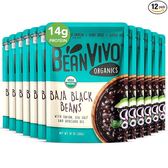 BeanVIVO (Pack of 12) Organics 14g Plant based Protein Baja Black Beans - Good Source of Fiber