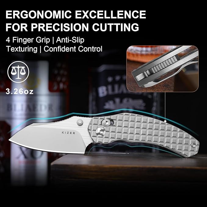 Kizer Mini Bulldog Pocket Knife, 2.5??S45VN Sheepsfoot Blade Folding Knife, Titanium Handle Clutch