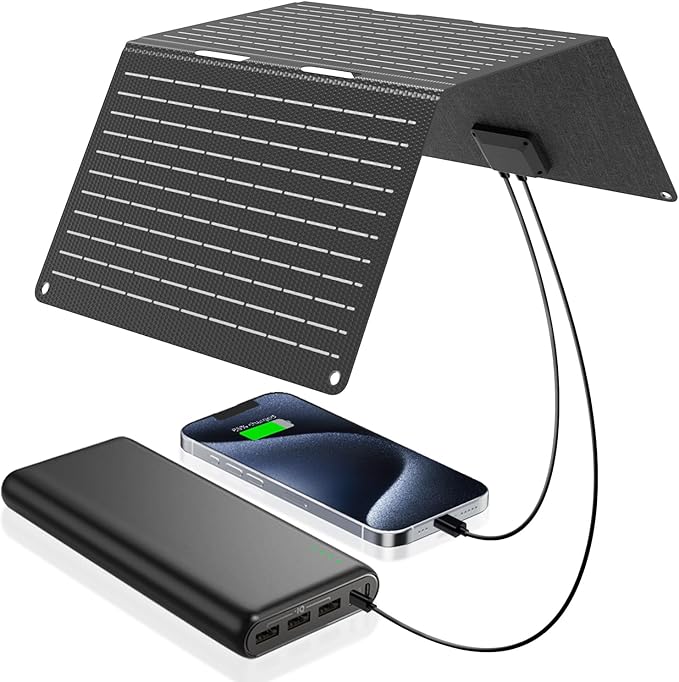 Ecosonique 30W Portable Solar Charger Foldable Solar Panels with USB C USB A Fast Charging