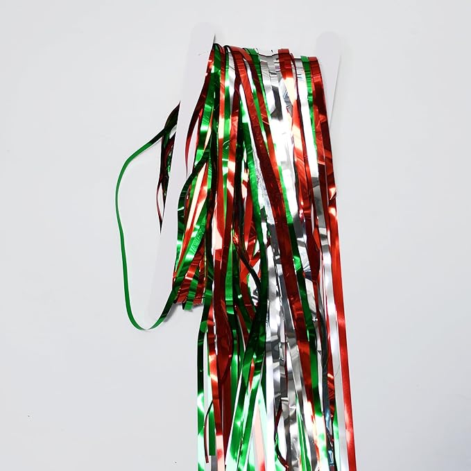 BRAVESHINE 2 Pack Fringe Backdrop Red Silver Green Christmas Party Decorations 3.2 x 6.6 ft Tinsel