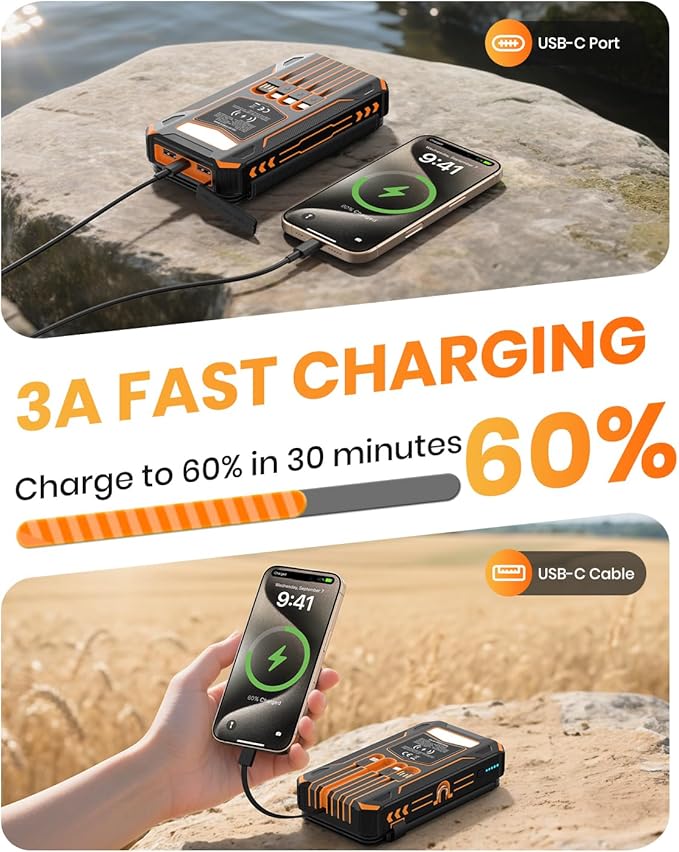 SOARAISE Solar Charger Power Bank - 48000mAh Wireless Portable Charger Built-in 4 Cables and 4