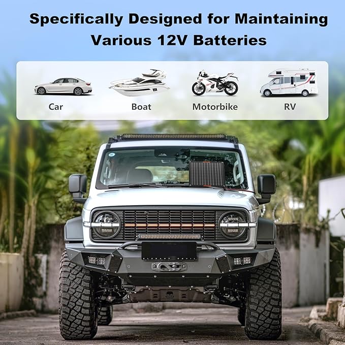Solar Battery Charger 10W 12V Solar Trickle Car Battery Maintainer Portable Waterproof Power
