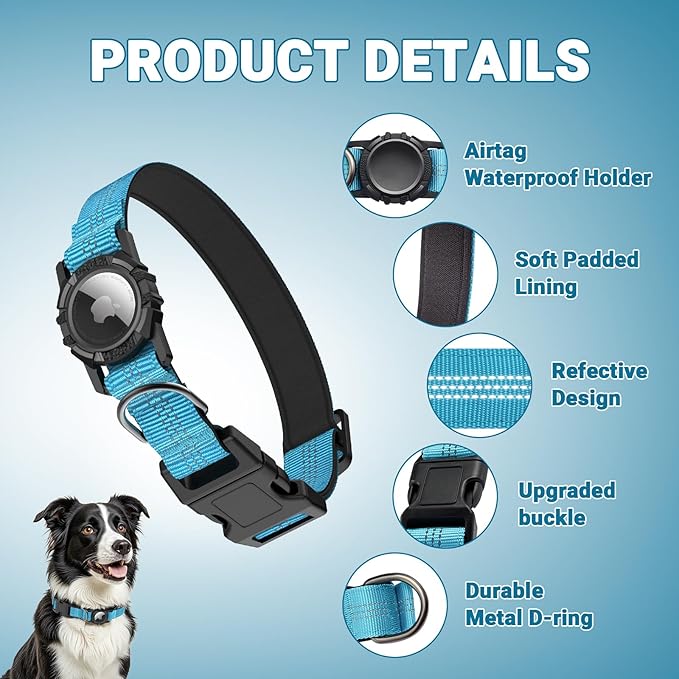 AirTag Dog Collar, IP68 Waterproof Integrated Air Tag Dog Collars with Reflective, Ultra-Durable