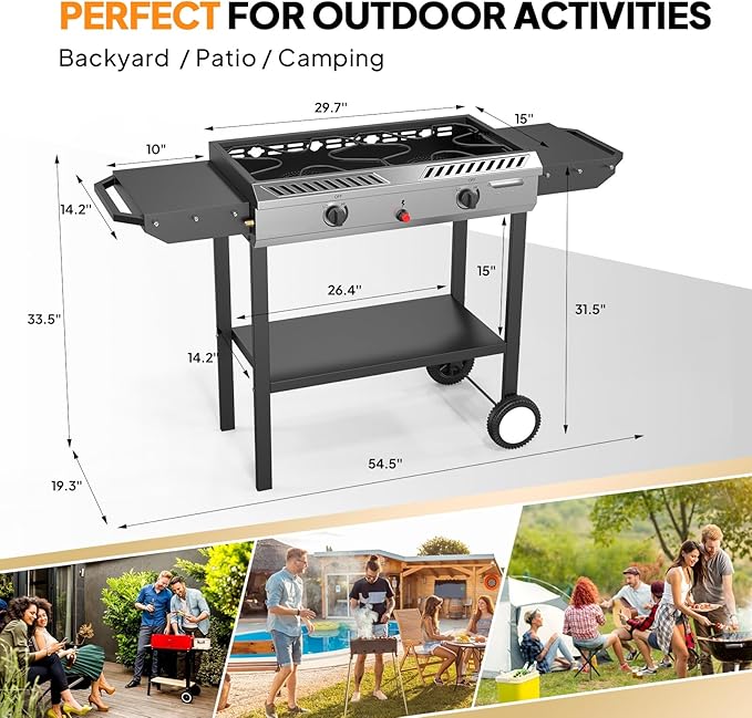 Bonnlo 2 Burner Propane Gas Burner with Auto Ignition, 150000 BTU Camping Stove with Storage Shelf