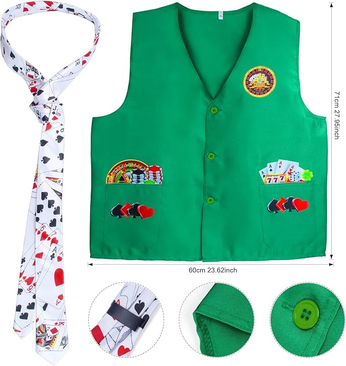 Yewong Casino Dealer Vest Set Dealer Visors Hat Bowtie Playing Card Tie Armband for Las Vegas