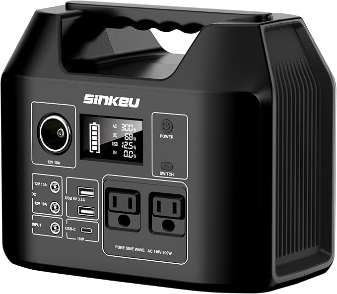 SinKeu Portable Power Station 80000mAh,256Wh LiFePO4 Battery Backup,300W AC Outlets, Power Bank for