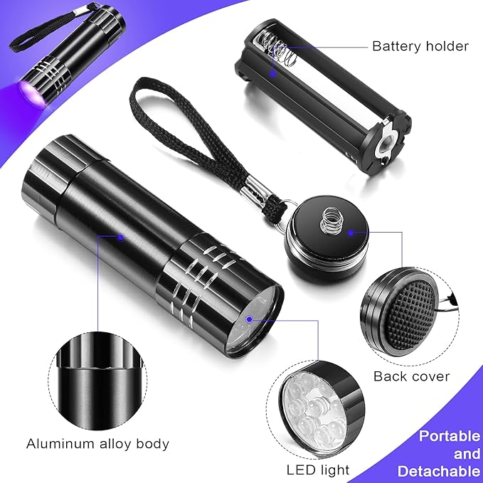 Riakrum 12 Pieces UV Blacklight Flashlights LED Handheld Mini Light Flashlight Small Portable