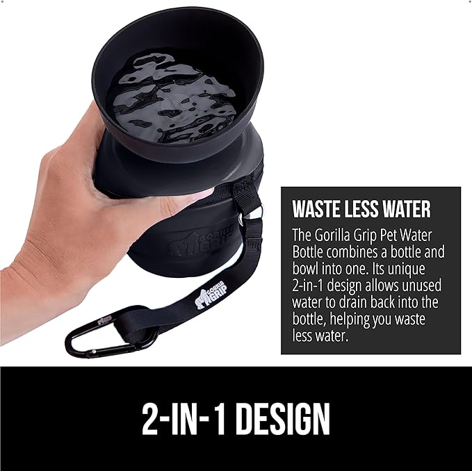 GORILLA GRIP Dog Water Bottle, Portable Water Bowl Dispenser for Dogs, 16 oz Leak Proof Pet Travel