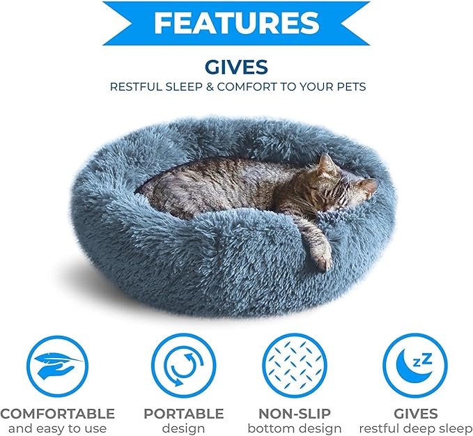 Whiskers & Friends Cat Bed, Cat Beds for Indoor Cats Washable, Orthopedic Soft Fluffy Round Calming