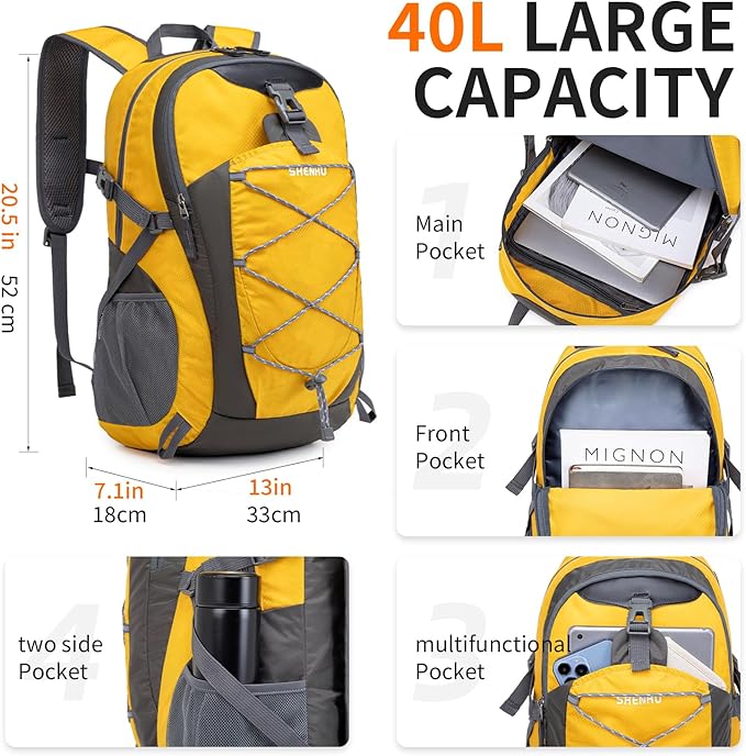 40L Hiking Backpack Lightweight Daypack Waterproof Travel Camping Backpack for Men Women Sport