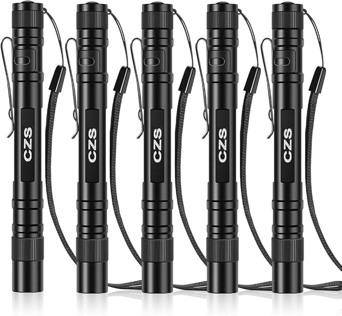 CZS LED Flashlight Penlight 1000 Lumens Battery-Powered Handheld Pen Light Pocket Torch Powered by