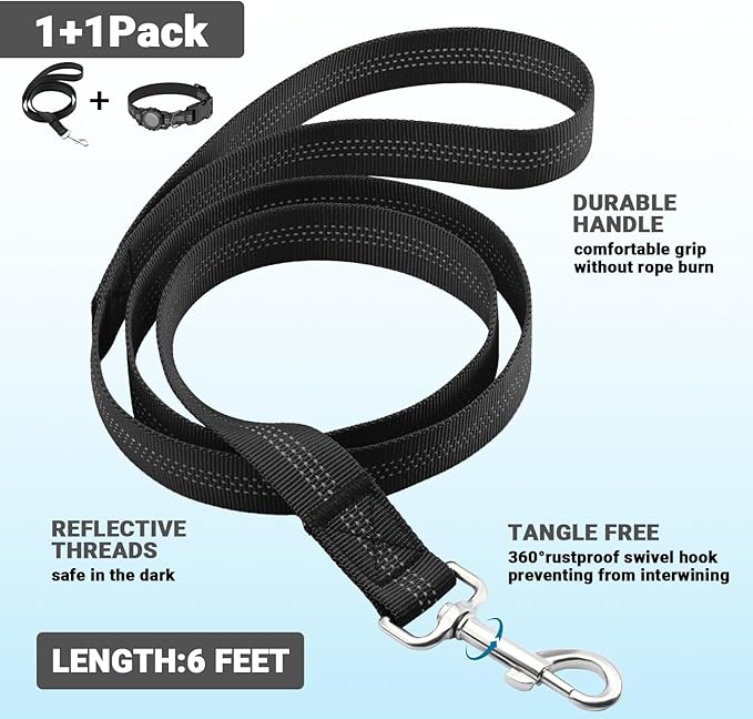 AirTag Dog Collar and Leash, IP68 Waterproof Integrated with Reflective, Ultra-Durable, Comfortable