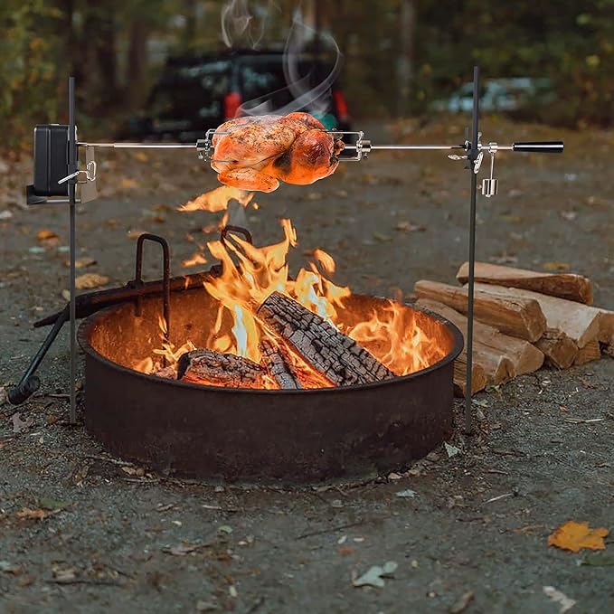 onlyfire Barbecue Rotating Cordless Dual Post Open Fire Spit Rotisserie Grill System with 38 Inch