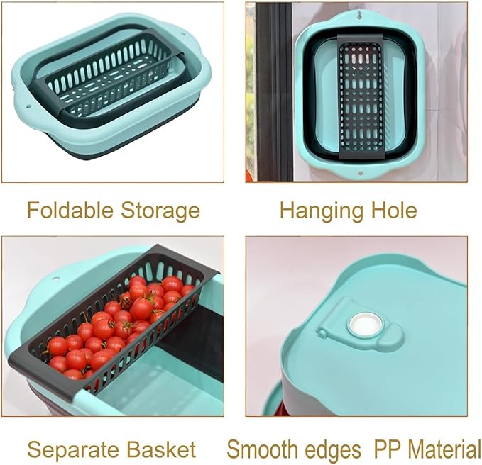 2.98 Gallon (11.28L) Collapsible Dish Basin with Drain Plug, Outdoor Multiuse Foldable Sink Tub