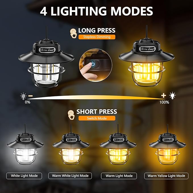 Camping Lantern, Portable Camping Light, Rechargeable Lanterns 4 Light Modes(1300-6500K)