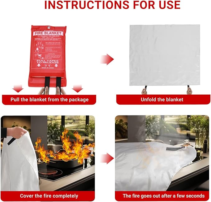 Heavy-Duty Emergency Fire Blanket, 1 Pack ??Fireproof Fiberglass Blanket for Kitchen, Home, Grill