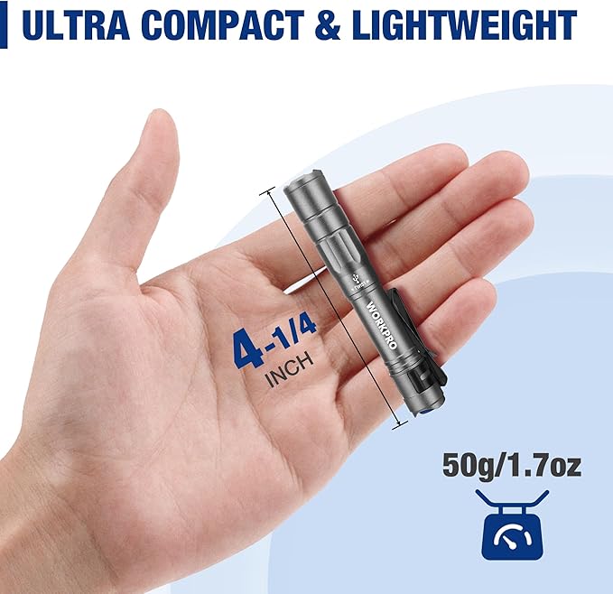 WORKPRO Rechargeable Pen Light, Mini Flashlight, 2 Pack Ultra-Compact EDC Flashlight, Pocket