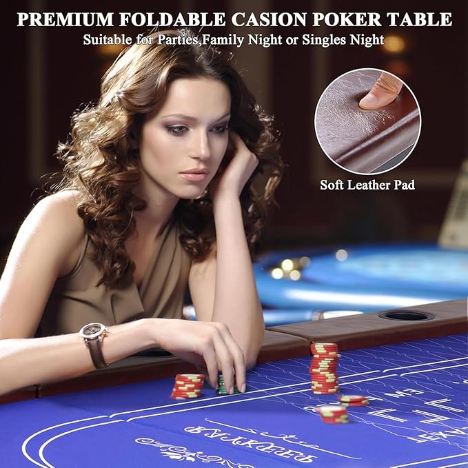 Foldable Poker Table for 10 Players, 84" Folding Blackjack Texas Holdem Table, Portable Casino