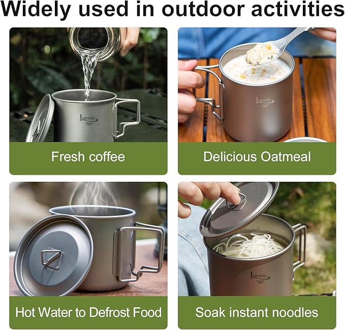 Titanium Pot with Lid, Lightweight Camping Pot with Foldable Handles, Portable Titanium Cooking